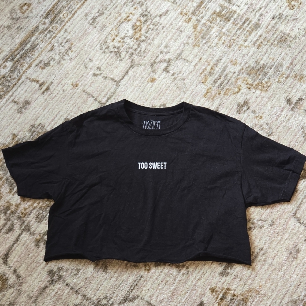 Black Cropped Hozier T-Shirt with 'Too Sweet' Print